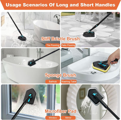 Long Handled Scrub Brush for Shower，3-in-1 Cleaning Brushes with 3 Different Function Cleaning Heads Brush for Shower Cleaning Bathroom Kitchen Walls Tub Tile