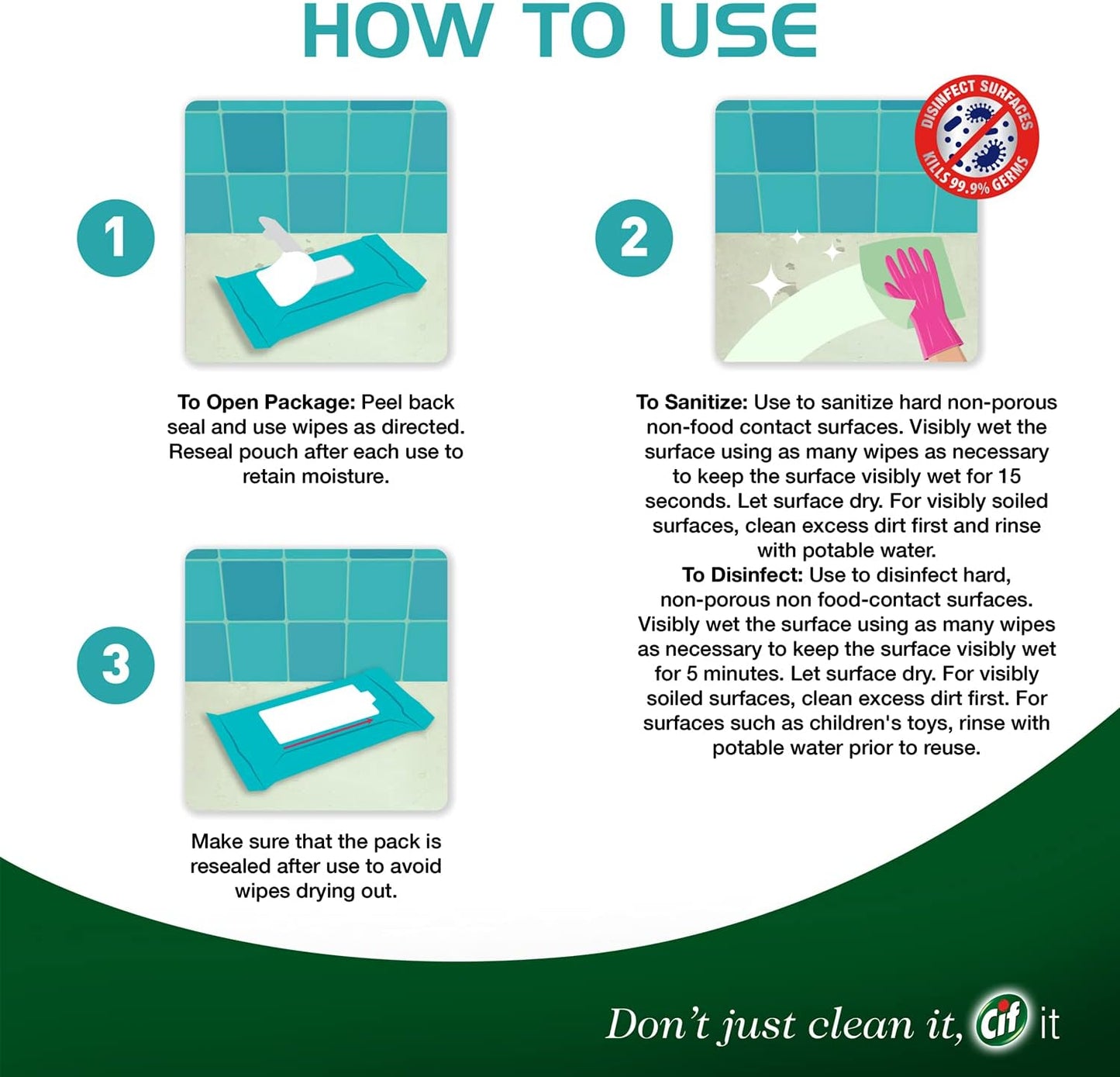 Cif Multi Surface Disinfecting Hand Wet Citrus Wipes for All Hard Non Porous Surfaces, Remove 99 Percent of Diseases, 32 Count