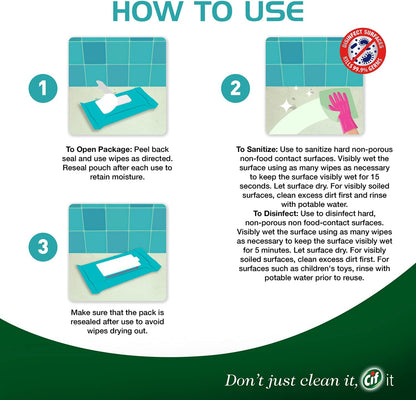 Cif Multi Surface Disinfecting Hand Wet Citrus Wipes for All Hard Non Porous Surfaces, Remove 99 Percent of Diseases, 32 Count