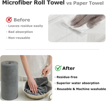 80 Pack Microfiber Cleaning Cloth Roll Reusable Paper Towels 12"x12" Tear Away Cloth, Microfiber Towels for Cars, Wash Cloths, Lint Free Dark Grey Rags for House, Kitchen,Window,Cleaning Supplies