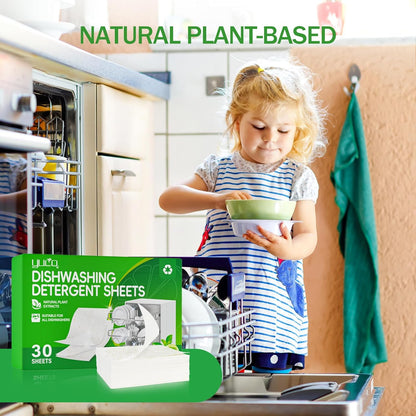 Dishwasher Detergents Sheets-100% Natural Plant-Based Eco Dishwashing Soap Solid Enzymes Grease Removal & Shiny Finish Compatible with Large & Small Dishwashers Tablets Residue-Free (Orange)
