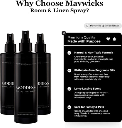 Mavwicks Fragrances - (Luxe) Linen & Room Spray (8oz) – Bedroom & Home Fragrance Mist, Long-Lasting Freshness To Brighten Up Your Space, Fabric & Air Freshener, Aromatherapy Scent Spray