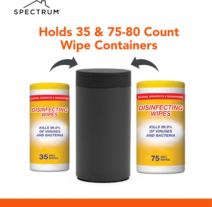 Spectrum Disinfecting Wipes Container Large Satin Nickel Refillable Stainless Steel Wipe Holder for Bathroom Kitchen Classroom, Reuseable Push Button Wet Wipe Dispenser for Cleaning Countertop