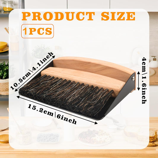 Small Dust Pan and Brush Set, Mini Hand Broom and Dustpan Set, Wooden Crumb Sweeper for Home Desktop, Sofa, Pet Care Household (Black)