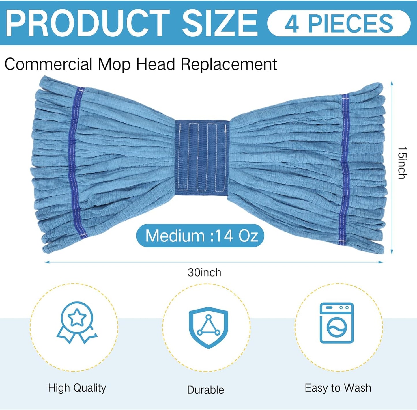 Lallisa 4 Pcs Commercial Mop Head Replacement Tube Microfiber Industrial Looped End Mop Heads Refill for Floor Cleaning for Home Commercial Industrial Use(Large,Blue)