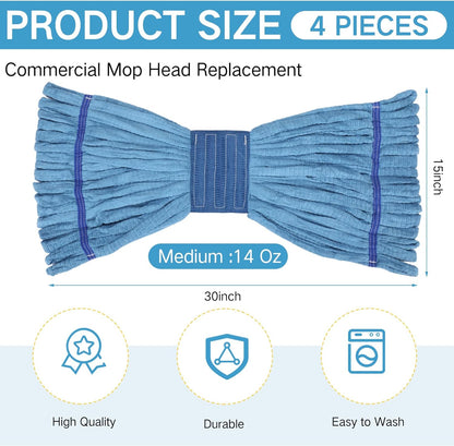 Lallisa 4 Pcs Commercial Mop Head Replacement Tube Microfiber Industrial Looped End Mop Heads Refill for Floor Cleaning for Home Commercial Industrial Use(Large,Blue)