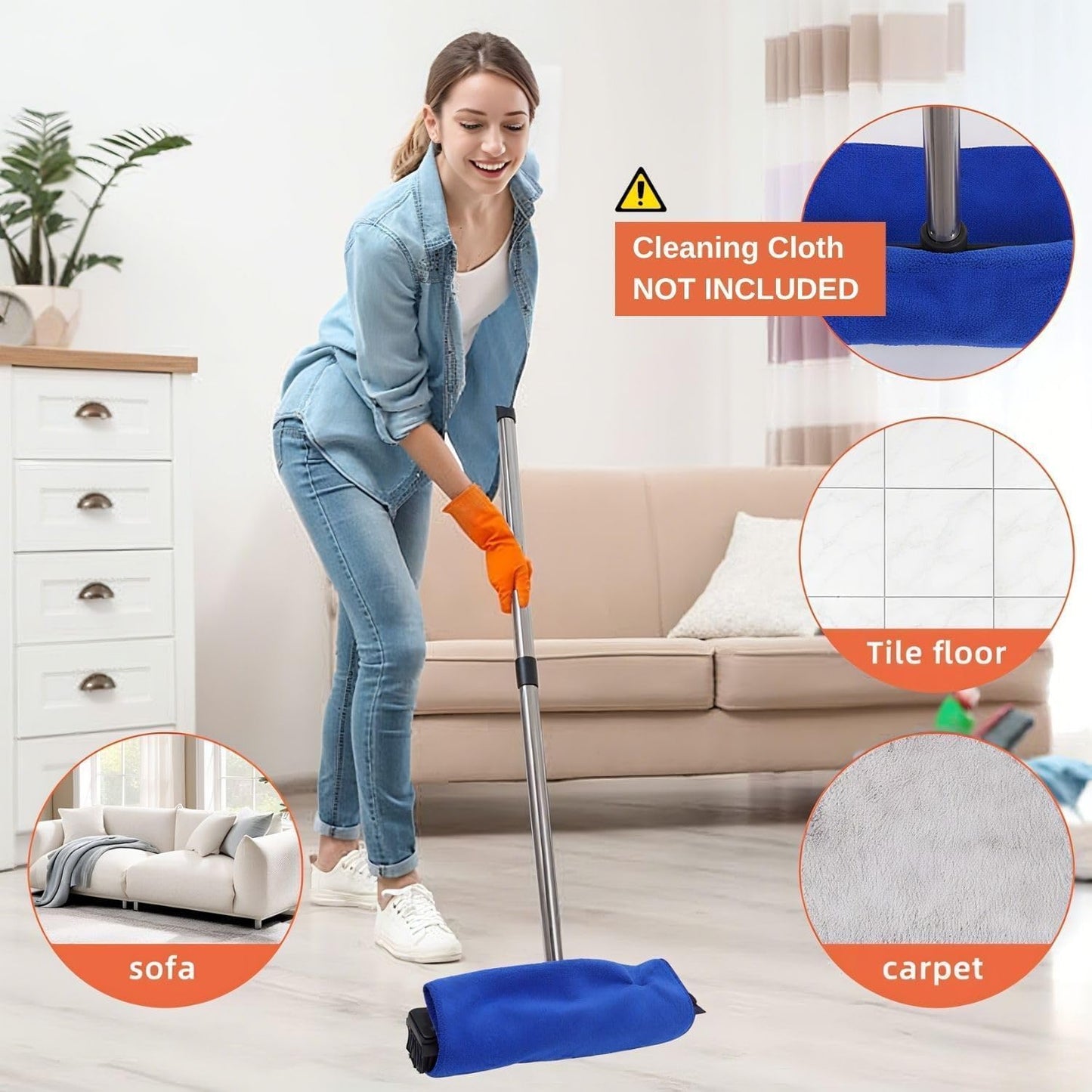 Pet Hair Remover Carpet Rake Reusable Rubber Broom with Squeegee for Sweeping Pet Hair Removal Tool 59" Long Handle Cat and Dog Hair Remover for Rugs, Carpet, Hardwood Floor, Tile