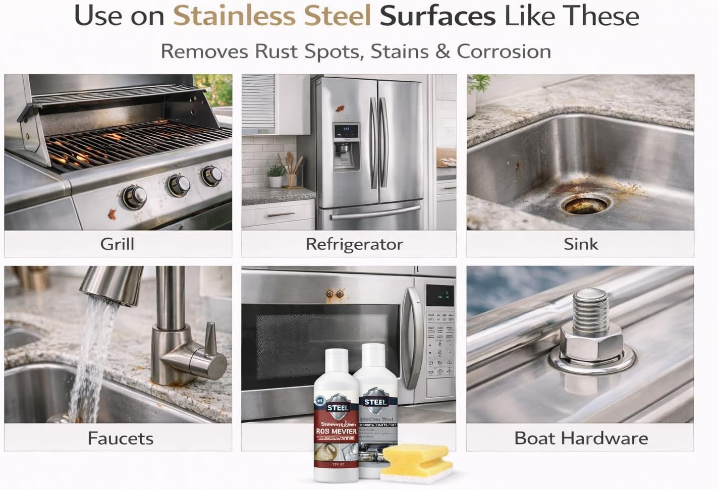 CLEAN MY STEEL Innoshine B570 Stainless Steel Rust Remover and Cleaner, NSF Certified, Approved for Food Contact Areas, 4 oz