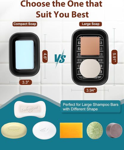 Quatish Leakproof Soap Dish with Lid & Draining Layer, Shatterproof Travel Bar Soap Holder Case Container, Portable Travel Size Toiletries Essentials for Camping, Gym, Bathroom, Black