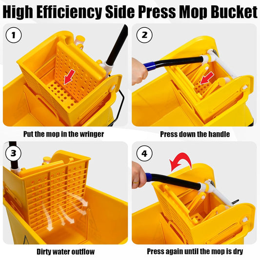 Goplus Commercial Mop Bucket with Wringer, Household Portable Mop Bucket, Ideal for Household and Public Places Floor, 21 Quart Capacity, Yellow (21 Quart)