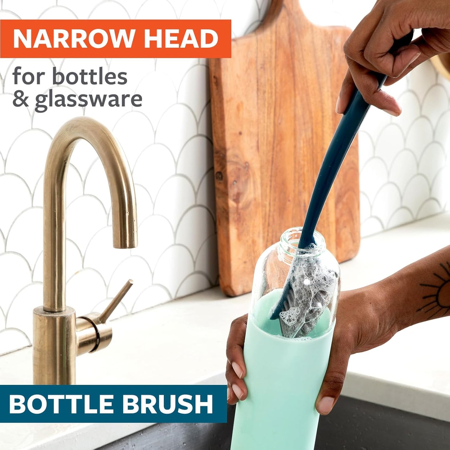 Full Circle Clean Ocean Small Grout Brush, Tough Bristles, Cleans Crevices, Sustainably Made 100% From Recycled Ghost Fishing Nets, Safe for Nonstick