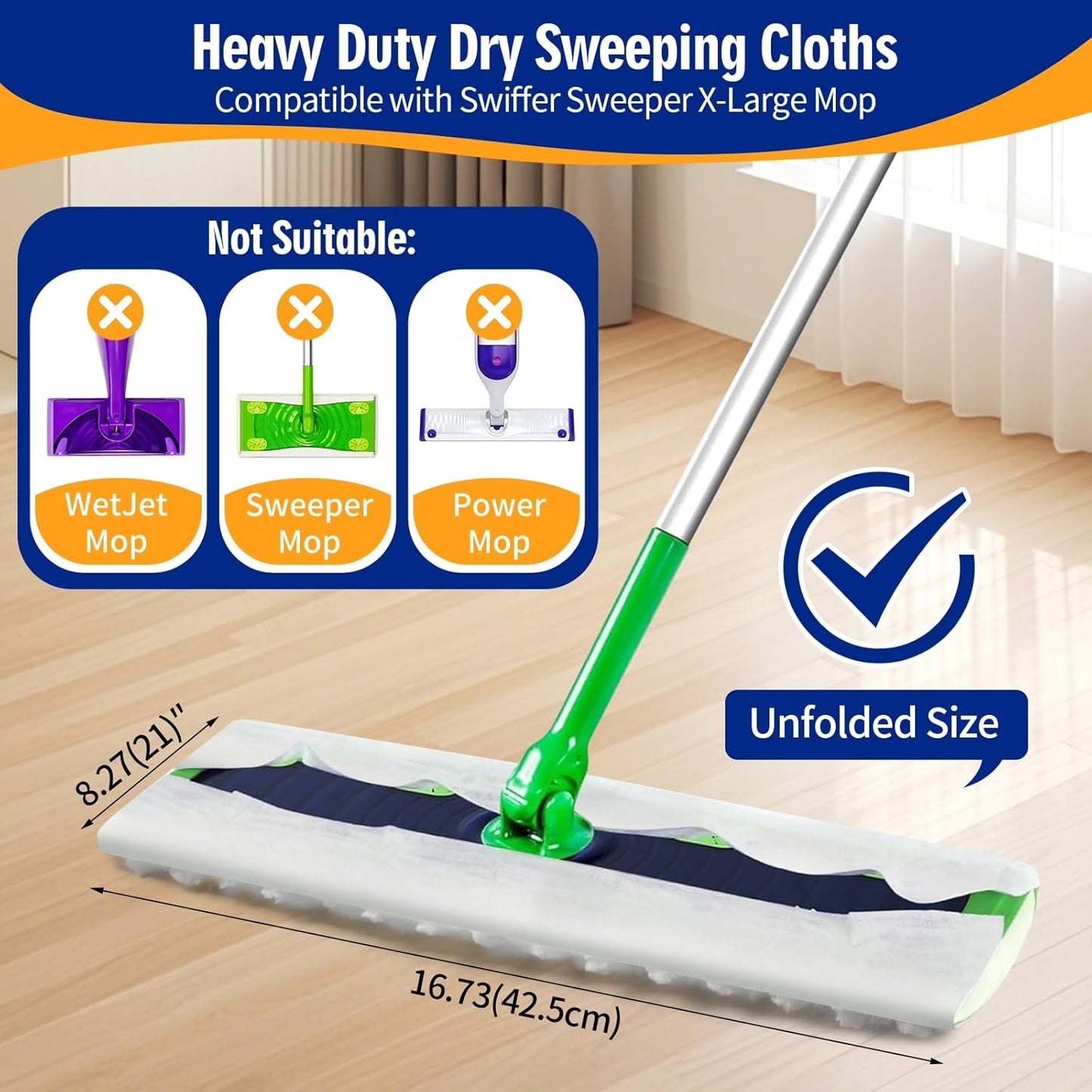 60 Count XL Pet Dry Sweeping Cloth Refills for Swiffer Sweeper XL Mop, Unscented Heavy Duty Dry Pads Refills for Multi-Surface Floor Cleaning