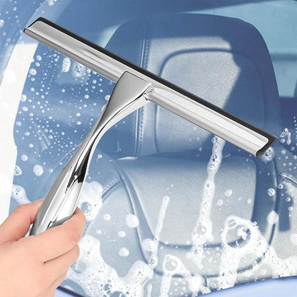 14-Inch Shower Squeegee, Stainless Steel Squeegee for Shower or Window Glass Door, Includes Two Spare Scrapers and one Adhesive Hook. (Gold, 14 in)