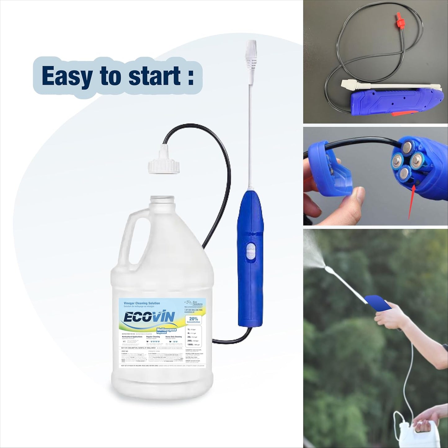 Eco Solutions All Purpose Vinegar Cleaning Solution is a Multi Use Home & Garden Cleaner, 20% Vinegar concentrate - 1 L Spray Bottle