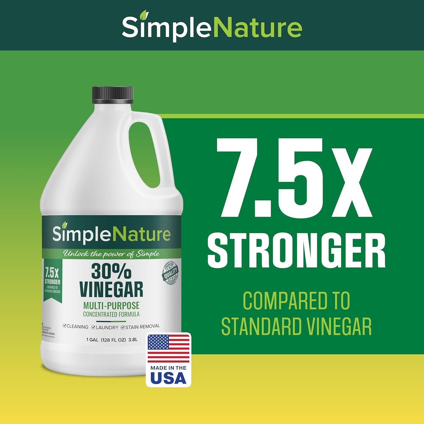 SimpleNature 45% Vinegar (1 Gallon) - Highly Concentrated Vinegar for Heavy-Duty Cleaning Power for Home & Patio, Limescale Removal & DIY Formulas - Dilutes Easily - Free of Dyes or Fragrance