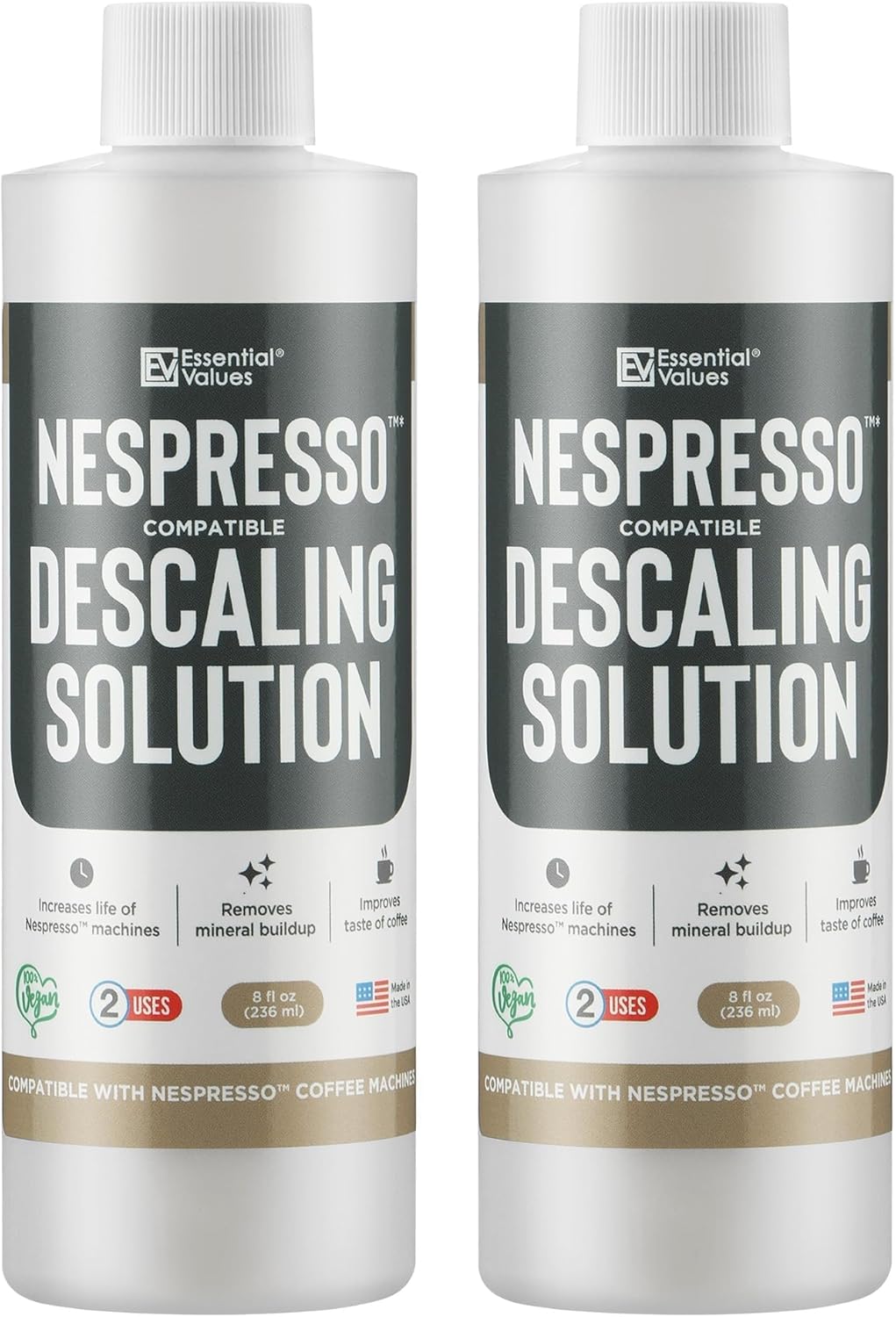 Essential Values Descaling Solution (8 fl oz / 236 ml) – Coffee Maker Cleaner for Nespresso, Keurig, Breville & More – Works on All Machines & Espresso Makers – Made in USA