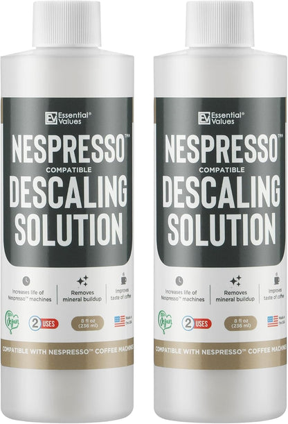 Essential Values Descaling Solution (8 fl oz / 236 ml) – Coffee Maker Cleaner for Nespresso, Keurig, Breville & More – Works on All Machines & Espresso Makers – Made in USA
