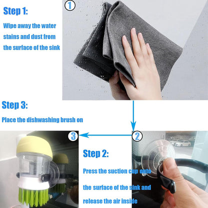 Soap Dispensing Palm Brush Holder for Kitchen Brush Dish Brush with Soap Dispenser Pot with a Traceless Suction Cup (Closed Brush Holder)