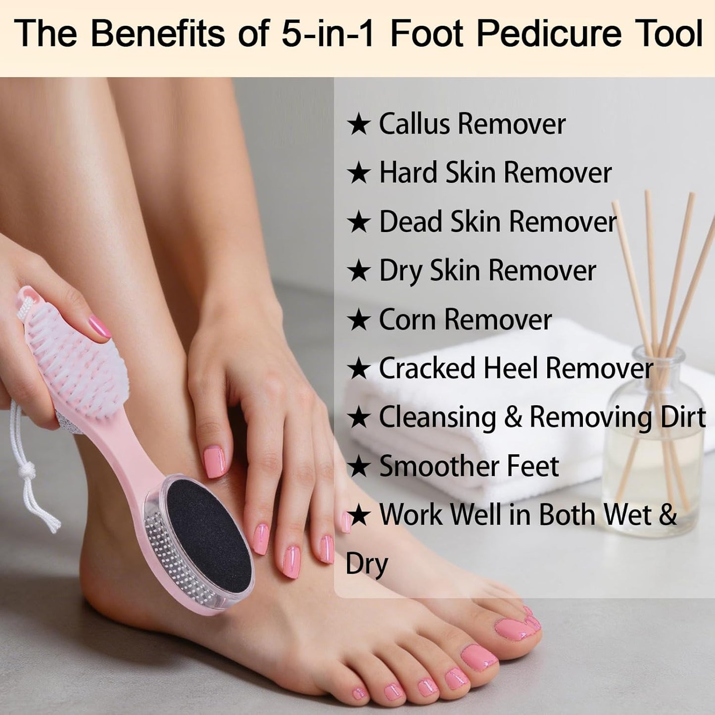 Foot File Callus Remover 5-in-1, 2 Pcs Feet Scraper Pedicure Tools with Pumice Stone, Scrubber Brush, Stainless Steel Foot Rasp and Sand Paper Debris Catcher, Multi Purpose, Cyan