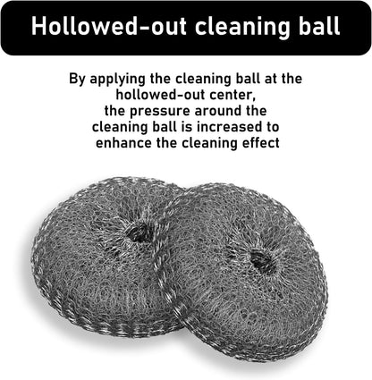 Stainless Steel Wool Metal Wire Scrubber Sponge Scouring Pads Brush Set with Handle for Cleaning Dishes,Pots and Pans,Kitchen Cast Iron,Stoves, Sink,Cooking Tools,Silver(7pcs)