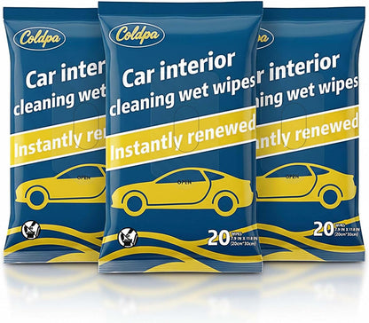 Car Interior Cleaning Wipes - Pre-Moistened Wet Wipes for Dashboard, Leather Seats, Console, Low-Residue Formula, Streak-Free Finish