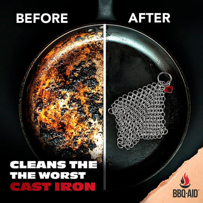 Knapp Made Cast Iron Chainmail Scrubber Kitchen Set - 4" and 7" Sizes. Premium Stainless Steel Cleaner for Your Finest Pots, Pans, and Kitchenware