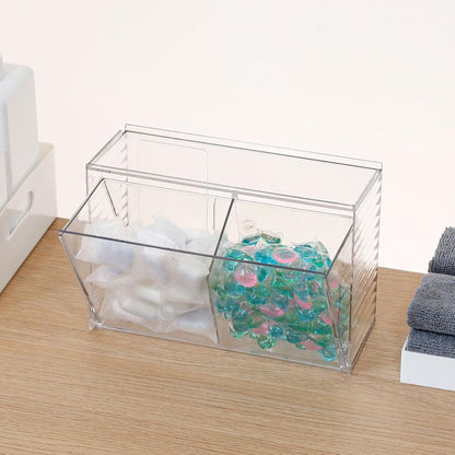 Clear Dishwasher Detergent Dispenser Holder, Large Adhesive Under Sink Door Storage and Organizer for Kitchen and Bathroom, Plastic Laundry Pods Box