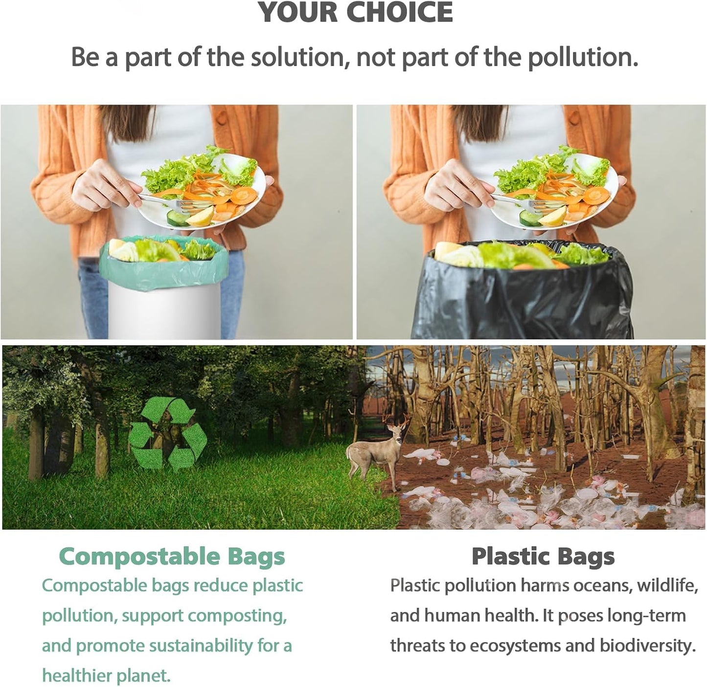 Compostable Trash Garbage bags,AYOTEE 13-15 Gallon Tall Kitchen Trash Bags,Heavy Duty Unscented 1.18Mils 55 Liter,60 Count,Strong Thicken Rubbish Waste Can Liners for Kitchen Garden Home