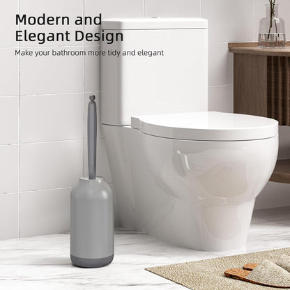 HAMITOR Toilet Bowl Brush Holder Set: Bathroom Deep Cleaning Toilet Cleaner Scrubber Under Rim with Curved Bristle for Dead Corner Clean - Hidden Rv Toilet Decorative Accessories with Caddy- White