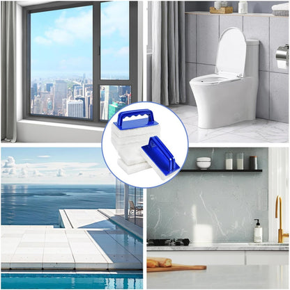 YoleShy Handled Scrubber Set, Non-Scratch Bathroom Scrubbing Pads, Bathtub Scrubber with Handle, Reusable Cleaning Sponge for Shower Tile, Bathtube, Sink, Spas Tubs & Swimming Pool Step