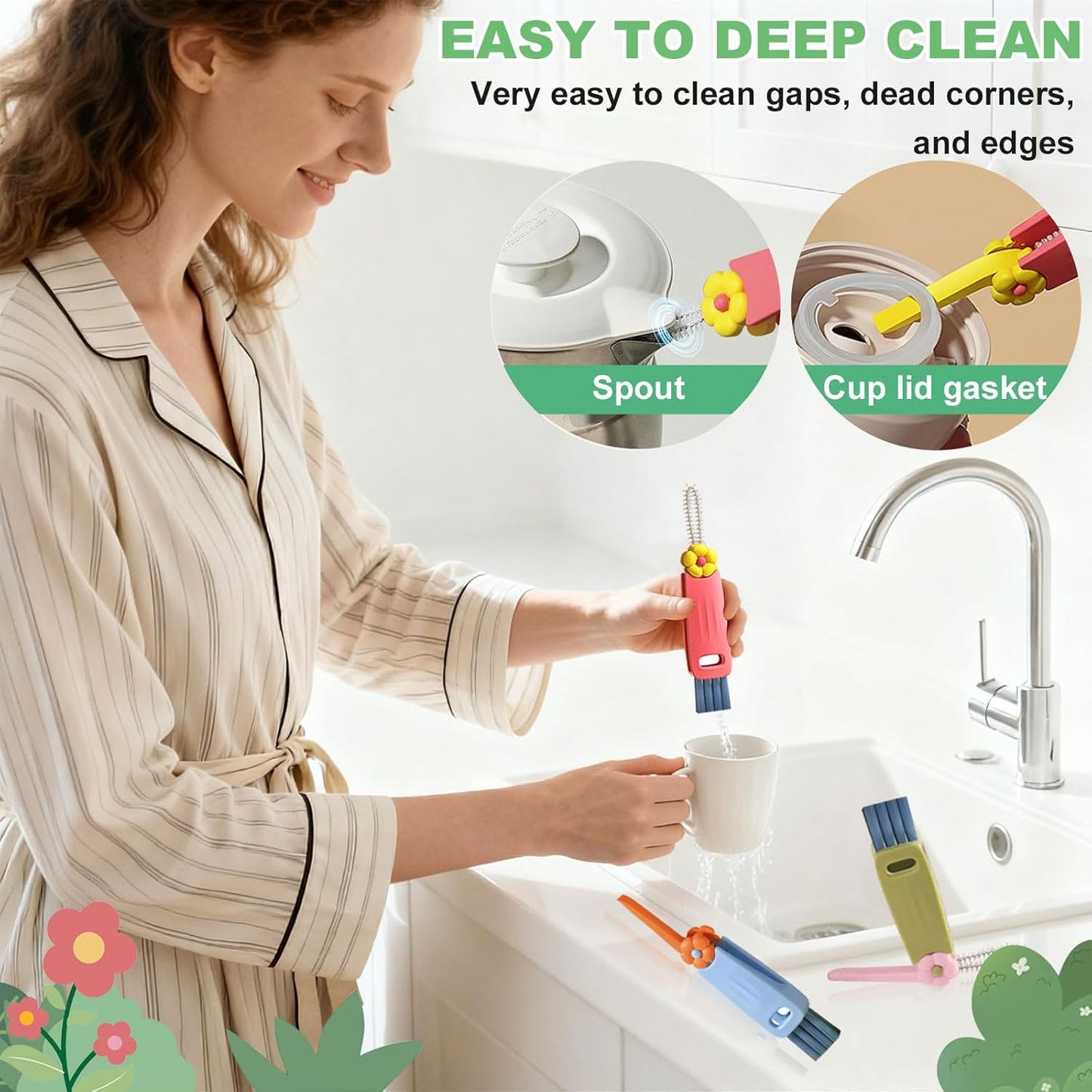 3 in 1 Cup Lid Cleaning Brush, Multifunctional Gap Cleaning Brush, Home Kitchen Crevice Brush, Portable Bottle Cleaner Brush for Cleaning Tight Spaces, Bottle Gaps, Travel Mug Caps(3 PCS)