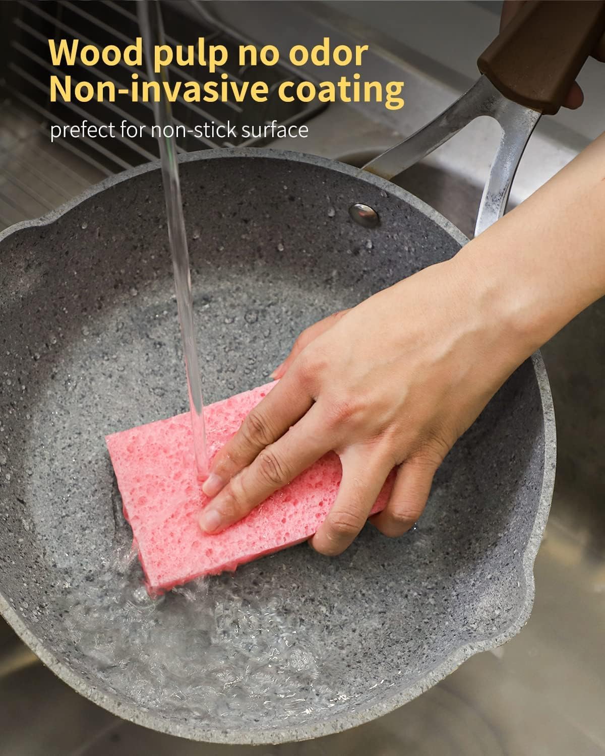 Cellulose Sponges,Heavy Duty Scrub Kitchen Sponge,Clean Tough Messes Without Scratching Sponges Kitchen,Pop Up Eco Sponges DIY Orange (6 Pack)