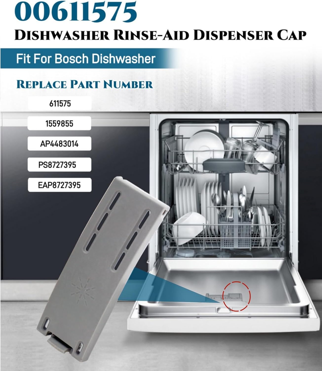 Upgraded 00611575 Dishwasher Rinse-Aid Dispenser Cap Replacement for Bosch Dishwasher Parts