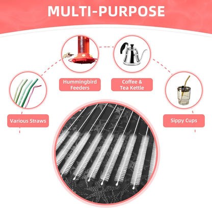 Cleaning Brushes for Reusable Drinking Straws, Set of 5, Long Wire Handle, Bottle and Straw Cleaner for Stanley Mug, Sippy Cup, Water Bottle and Tubes, Reusable and Flexible