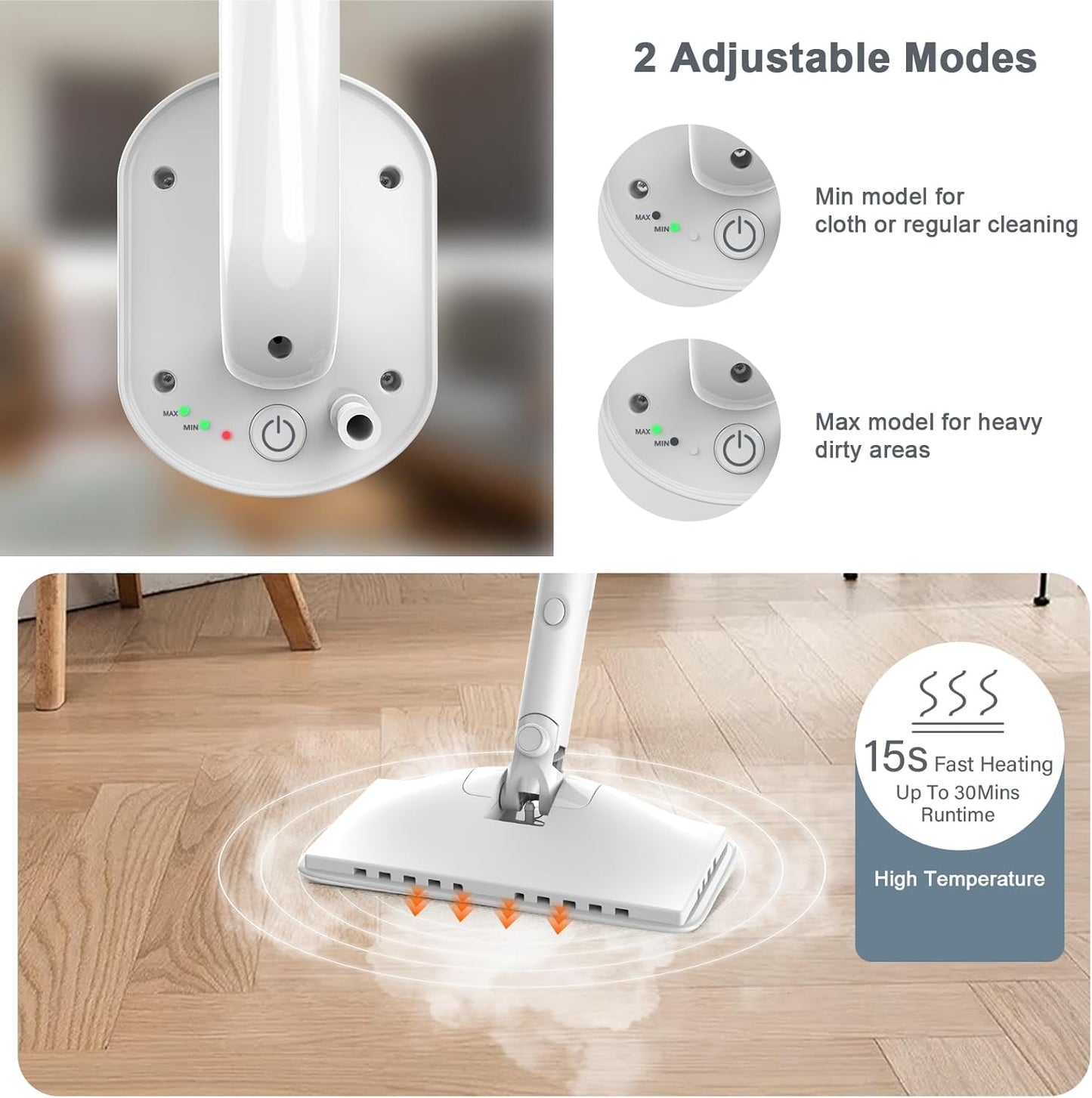 Steam Cleaner, 6 in1 Rotated Steam Mop Cleaner with 2 Modes, 2 Microfiber Pads, 400ML Removable Tank, 23FT Power Cable, Detachable Steam Mops for Floor, Laminate Floor, Tiles Cleaning (Azure)