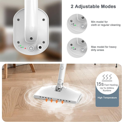 Steam Cleaner, 6 in1 Rotated Steam Mop Cleaner with 2 Modes, 2 Microfiber Pads, 400ML Removable Tank, 23FT Power Cable, Detachable Steam Mops for Floor, Laminate Floor, Tiles Cleaning (Azure)