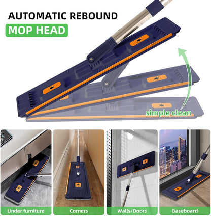 Mop and Bucket Set with Wringer Flat Mop Bucket System for Home Floor Cleaning,6 Reusable Microfiber Pads,Extended Stainless Steel Handle,Ideal for Hardwood,Wood,Laminate Floors,and Bathroom Mop