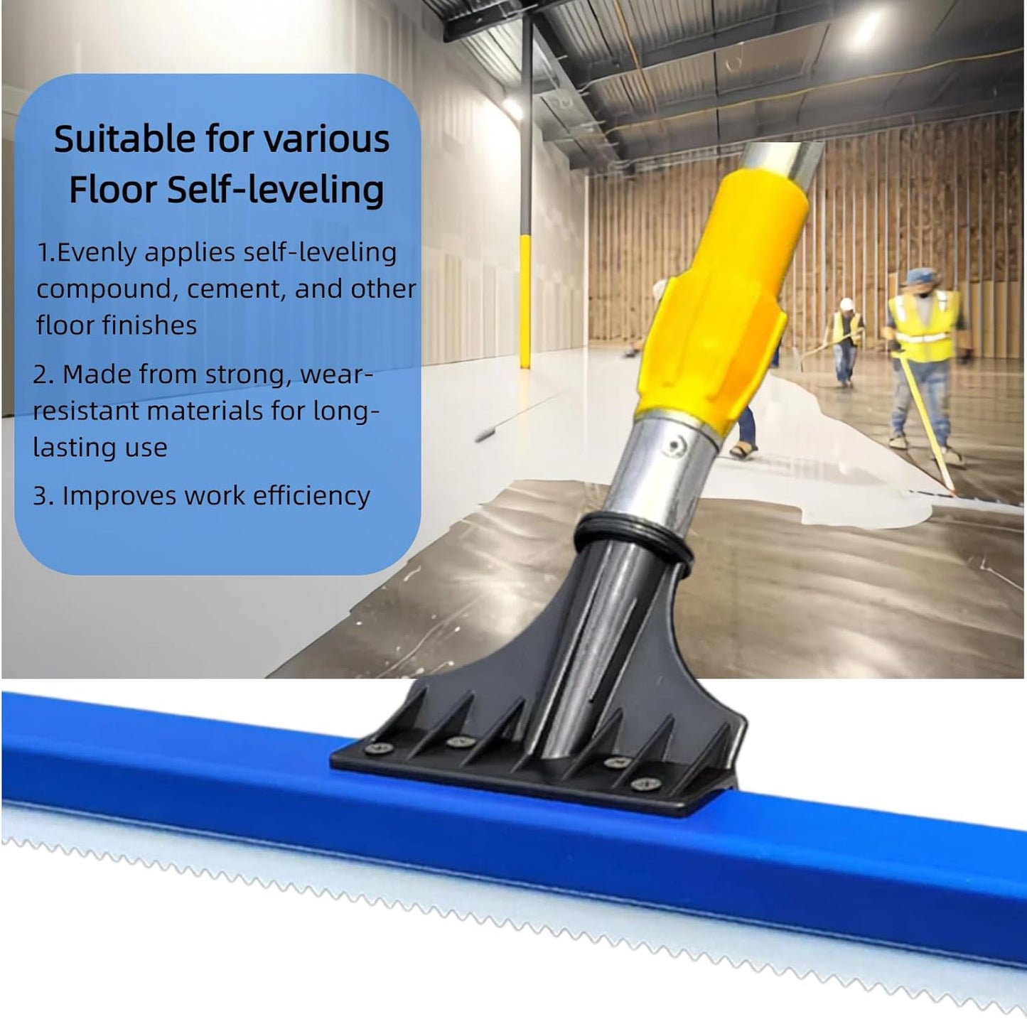 16in Epoxy Squeegee, Teeth Notched Squeegee for Self Leveling Cement Urethane Epoxy, Lightweight Professional Epoxy Tool for Garage Floors Driveways