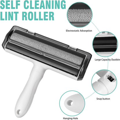 Reusable Lint Roller for Pet Hair - Extra Sticky Washable Cat & Dog Hair Remover for Furniture, Couch, Carpet, and Car - Eco-Friendly Portable Fur Removal Tool, No Refills Needed. White.