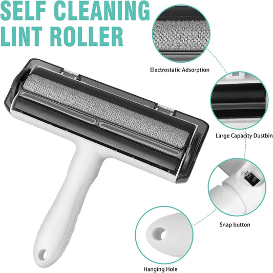 Reusable Lint Roller for Pet Hair - Extra Sticky Washable Cat & Dog Hair Remover for Furniture, Couch, Carpet, and Car - Eco-Friendly Portable Fur Removal Tool, No Refills Needed. White.