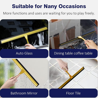 TOOVEM 14 Inch Shower Squeegee for Glass Doors, Window, Bathroom, Car Windshield, Shower Cleaning Tools with S Hook, Square Sticky Hook (Silver)