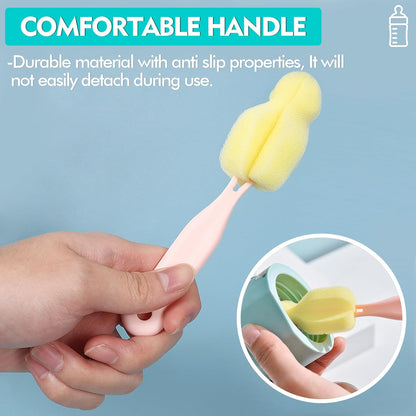 Bottle Brush Sponge Cup Brush Set with 4 Replacement Brush Head Portable Long Handle Water Bottle Cleaner Brush, for Baby Bottles Vacuum Flasks (4 Brushes + 4 Heads)