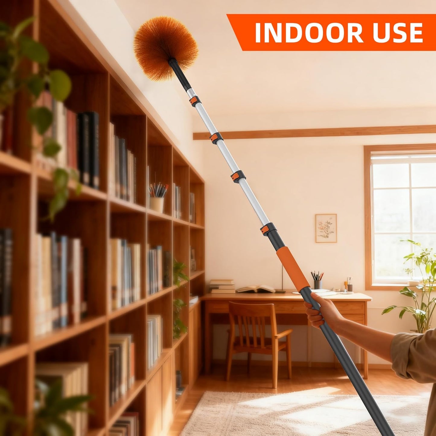 26 FT Cobweb Duster with Extension Pole, Cobweb Duster with 5-20FT Telescoping Extension Pole, Cleans Spider Webs, Washable & Reusable for High Ceilings, Fans & Outdoor & Indoor Cleaning