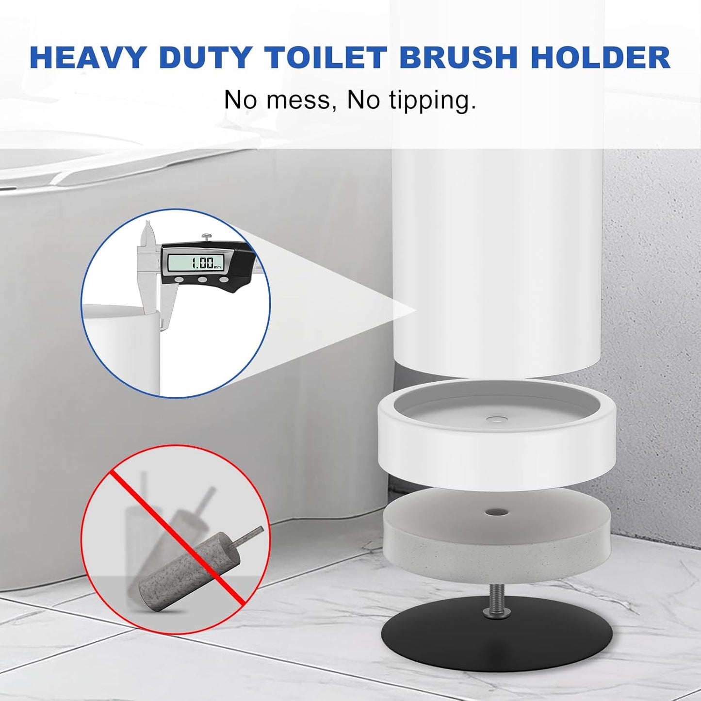Toilet Brush and Holder Set: 304 Stainless Steel Heavy Duty Toilet Bowl Brush and Holder with Removable Inner Bowl and Splash Protection, Modern Long Handle Bathroom Cleaning Tool