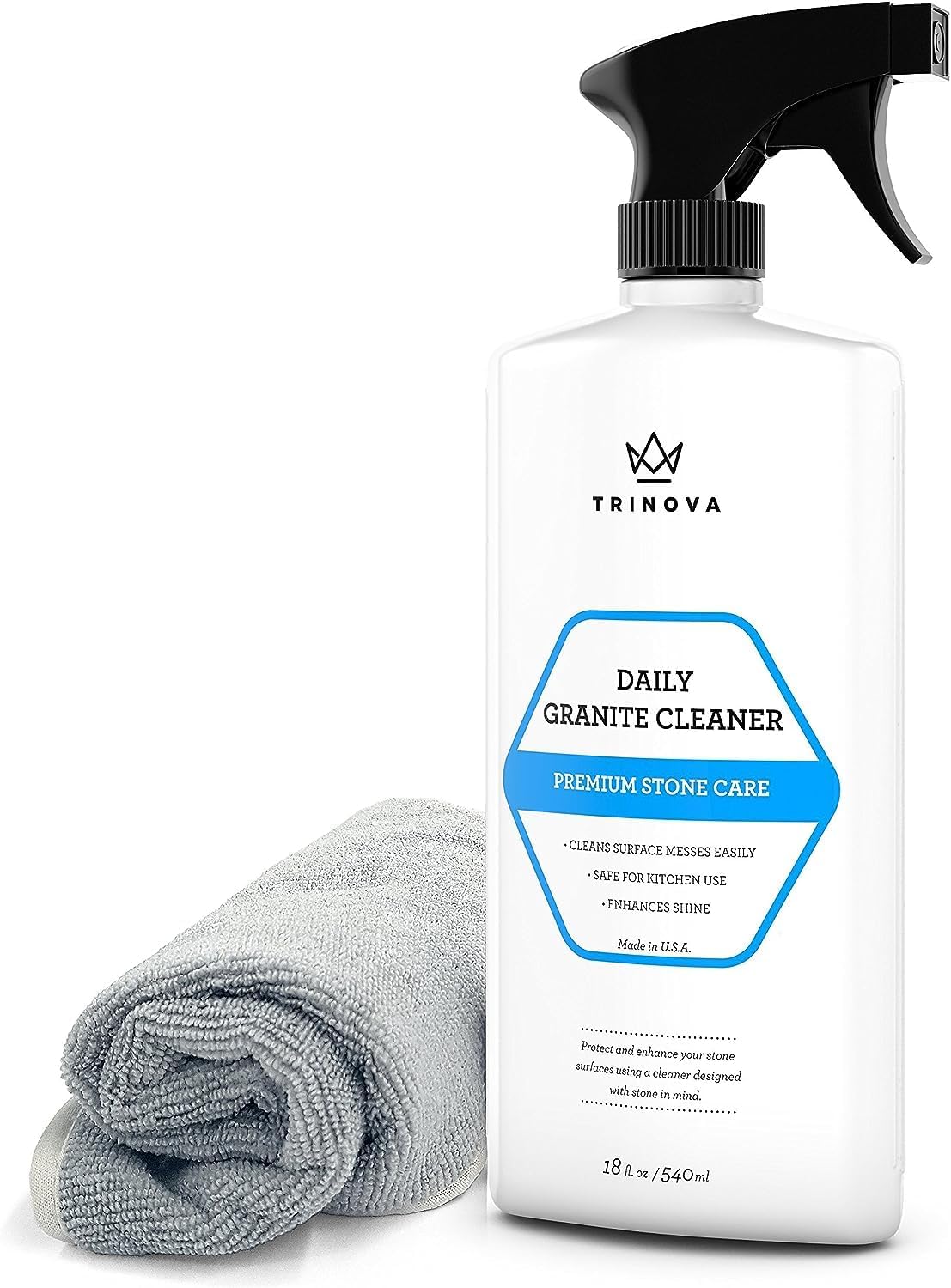 TriNova Granite Cleaner & Polish for Daily Use - Made in USA, Enhances Shine, Streak-Less - for Counter-Tops, Marble, Stone, Bathroom Tile Kitchen, & Islands - 18 fl oz