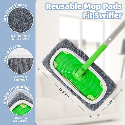 Reusable Mop Pads Compatible with Swiffer Sweeper Mop, Microfiber Dry Sweeping Cloths & Machine Washable Wet Pads Refill for Use on All Sealed Floors - Stone, Hardwood, Laminate & Tile (6 Blue)