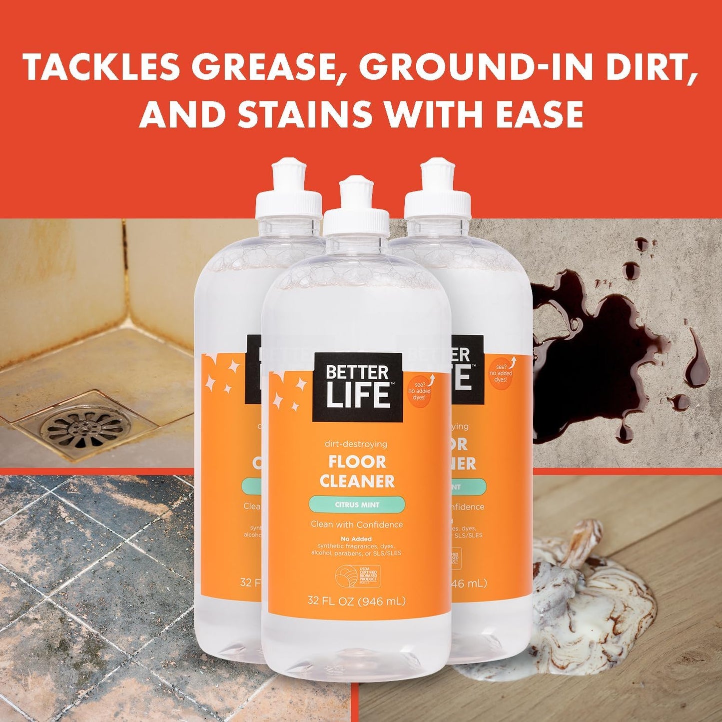 Better Life Floor Cleaner - Liquid Multipurpose Cleaner for Wood, Tile, Laminate, Vinyl, Bamboo - Hardwood Floor Cleaner for Mopping - Citrus Mint, 32 Fl Oz (Pack of 2)