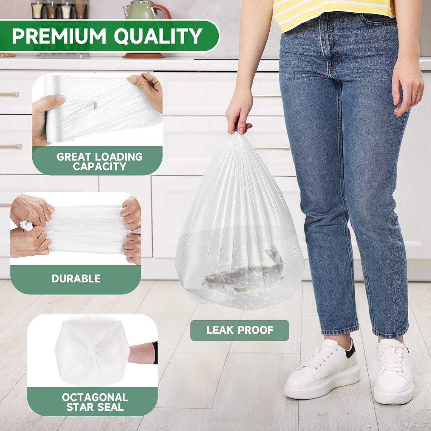 Small Trash Bags, Inwaysin Small Garbage Bags 4-6 Gallon Biodegradable Can Liners Thicken, Size Expanded, White 200 Counts