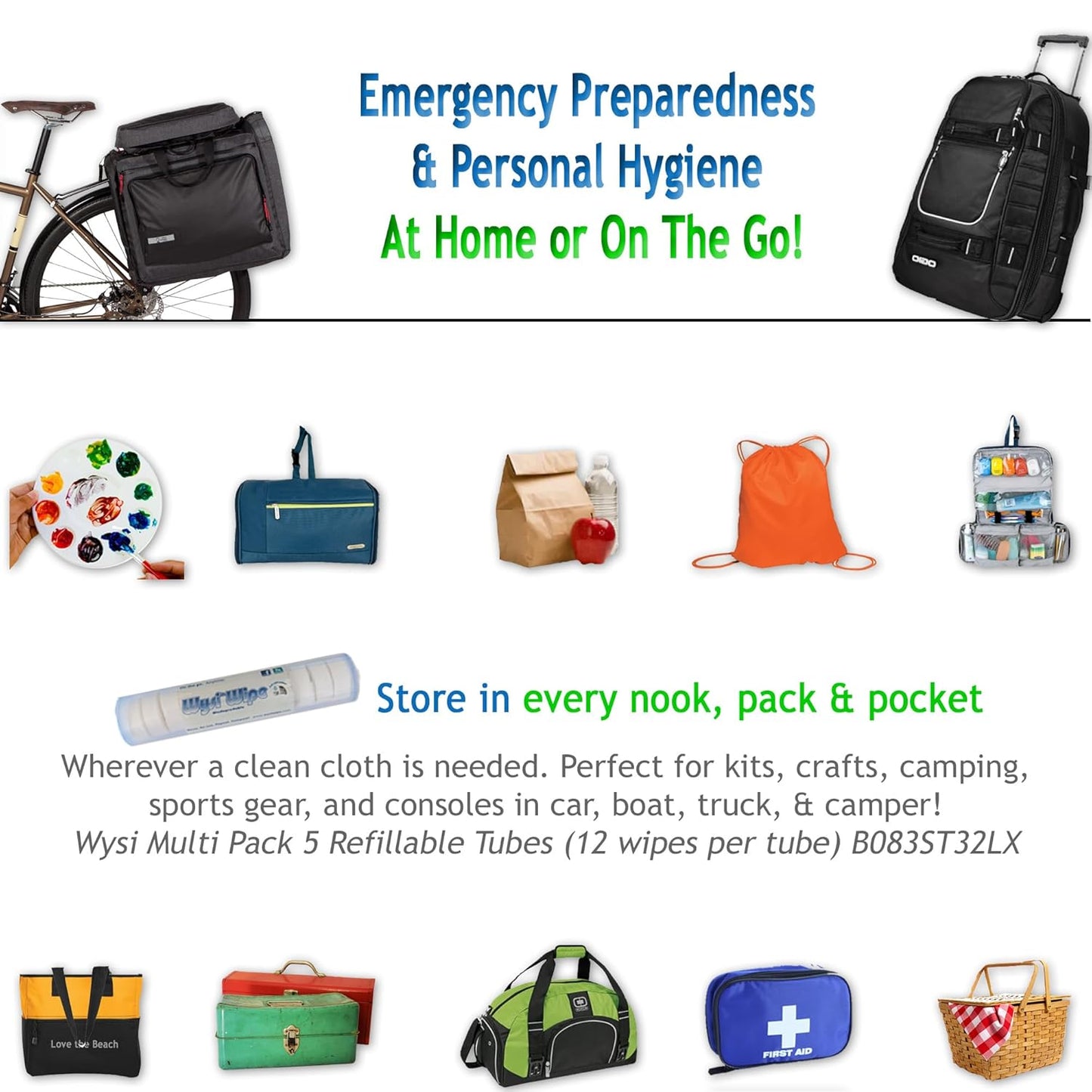 WYSI Multi-Purpose Wipes - Just Add Water - 100 Compressed Tablets & 1 To Go Tube - Multipurpose All Natural Reusable Wipes - Biodegradable Towelettes - Hypoallergenic - Compostable - Scent-Free.