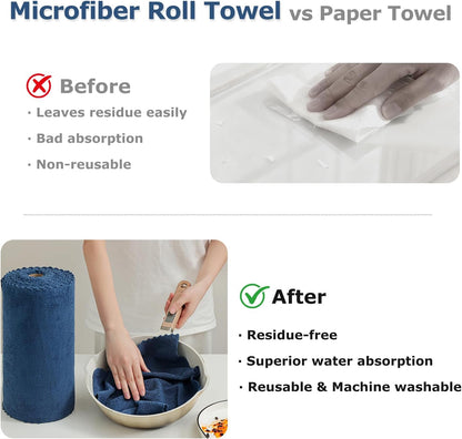80 Pack Microfiber Cleaning Cloth Roll Reusable Paper Towels 12"x12" Tear Away Cloth, Microfiber Towels for Cars, Wash Cloths, Lint Free Dark Grey Rags for House, Kitchen,Window,Cleaning Supplies